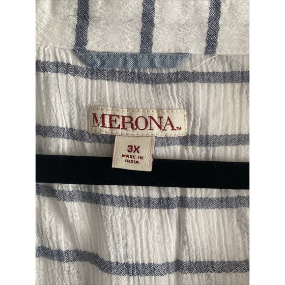 Merona Women's Plus Sleeveless Navy Striped Button Up Casual Spring 3X Summer - Picture 2 of 6
